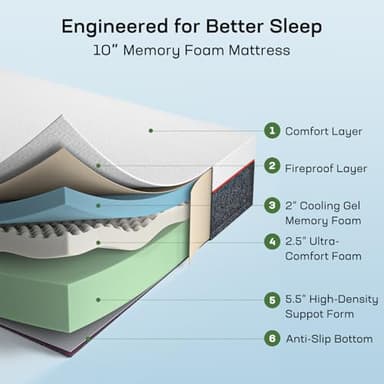 Marsail Queen Size Mattress, 10-inch Gel Memory Foam, Medium-Firm Mattresses in a Box for Pressure Relief & Support, Breathable Cooling Queen Mattress with Zippered Cover - Image 3