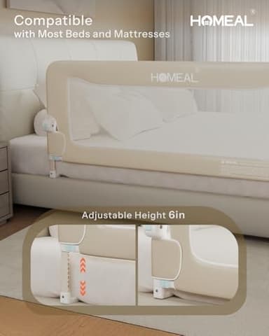HOMEAL 59in Foldable Toddler Bed Rails, Bed Rail for Toddlers, Baby Bed Rail Guard for King Size,Twin Size, Full Size, Queen Size Beds, Bed Guard Rail, Beige - Image 6