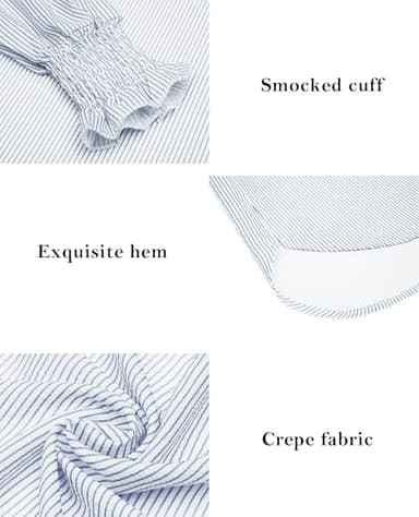 Blue Striped Button Down Shirt Women Smocked Oversized Y2k Button Down Shirts Boyfriends Casual Loose Puff Long Sleeve Business Work Tunic Top for Leggings Wrinkle Free Interview Tops Office - Image 5