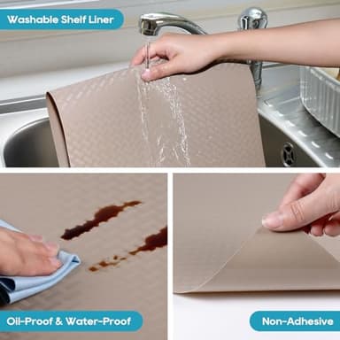 Beige Shelf Liners for Kitchen Cabinets Refrigerator Liners Waterproof & Oil-Proof Kitchen Cupboard Liner Drawer Mats EVA Material Non Adhesive Fridge Liner for Shelves 11.8 x 393.7 Inches - Image 4