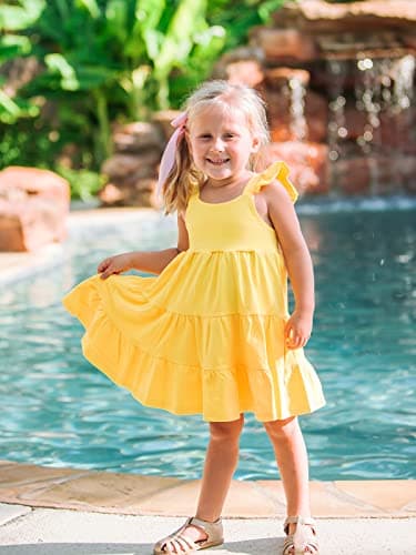 Vieille Toddler Girls Yellow Dress Summer Beach Tiered Sundresses Ruffle Sleeveless Princess Dresses 5-6 Years Kids - Image 6