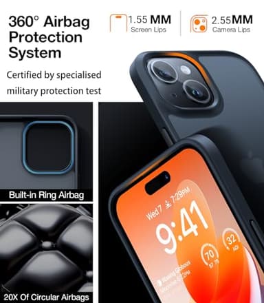 TORRAS Upgraded Shockproof for iPhone 14 Case [12FT Military Drop Protection][Sleek Premium Touch] Translucent Back & Soft Edge Slim Silicone Cover, Frosted Black - Image 3