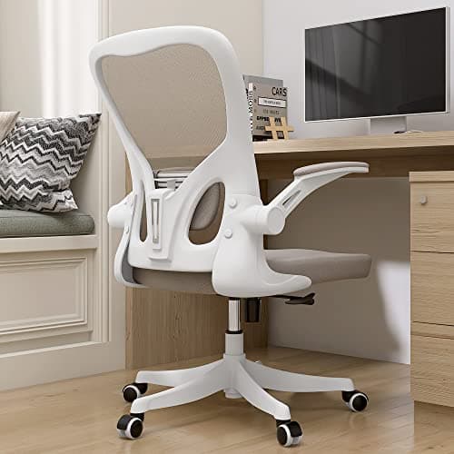 Monhey Office Chair Ergonomic Desk Chair with Lumbar Support&Headrest&Flip-up Arms Height Adjustable Rocking Swivel High Back Computer Chair Warm Taupe Mesh Study Chair (01Khaki) - Image 1