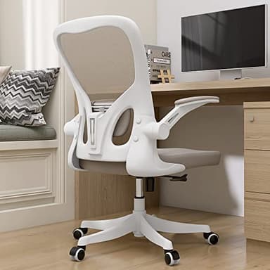 Monhey Office Chair Ergonomic Desk Chair with Lumbar Support&Headrest&Flip-up Arms Height Adjustable Rocking Swivel High Back Computer Chair Warm Taupe Mesh Study Chair (01Khaki) - Image 1