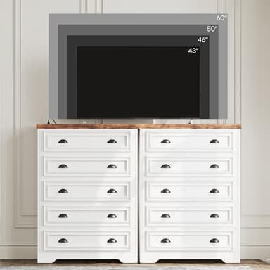 LIKIMIO 43" Tall 5 Drawers Dresser for Bedroom, Power Strip, Farmhouse Large Wood Dressers & Chest of Drawers with Wide Storage Cabinet, White - Image 5