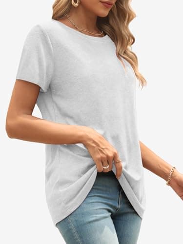 ATHMILE Womens Short Sleeve T Shirts Crewneck 2024 Summer Tunic Tops Fitted Shirts Basic Tee White - Image 4