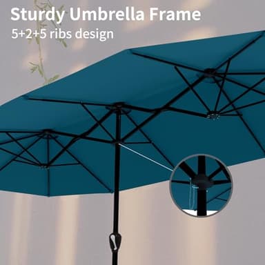 AreShark 15FT Large Patio Umbrella with Base Included, Double Sided Extra Large Outdoor Umbrella, Rectangular Patio Market Umbrella for Pool, Yard, Lawn Garden (Lake Blue) - Image 4