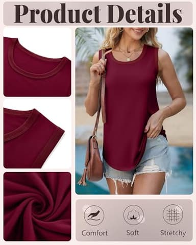 Riyiper 3 Pack Women's Tank Tops Sleeveless Tunic Shirts Cotton Loose Scoop Neck 2025 Summer Beach Vacation Clothes(Wine Red, Navy Blue, Black,Large) - Image 2