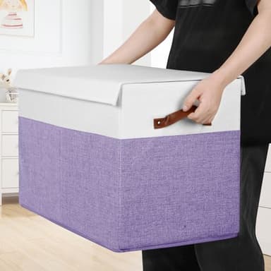 Large Toy Box with Lid, Sturdy Toy Storage Chest Bin Boxes Organizer Basket with Dividers for Toddlers, Kids, Boys, Girls, Nursery, Living Room, Bedroom, Playroom 25"x13" x16" (Purple and White) - Image 3