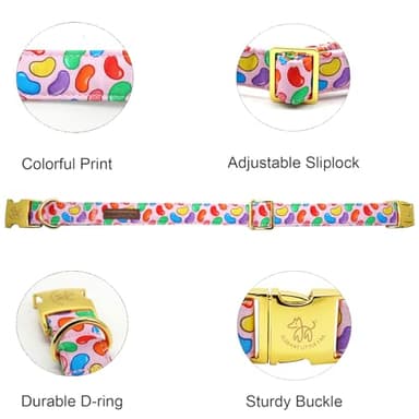 Elegant little tail Easter Dog Collar, Colorful Candy Print Pet Collars Dogs Cute Pink Boy Girl Dog Collars Pet Gift Adjustable Pet Collar for Large Dogs - Image 2