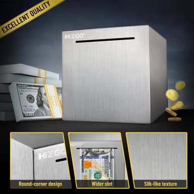 hizgo Piggy Bank for Adults Stainless Steel Savings Bank to Help Budget and Save Must Break to Access Money（4.72 inch） - Image 3