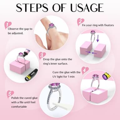 Akisey Ring Sizers for Loose Rings, Ring Size Adjuster Kit for Women, Rings Guards Kit with UV Light & 10g Glue, Fixators, Invisible Traceless Tightener for Men, Fit Any Size, Easy to Apply & Remove - Image 4