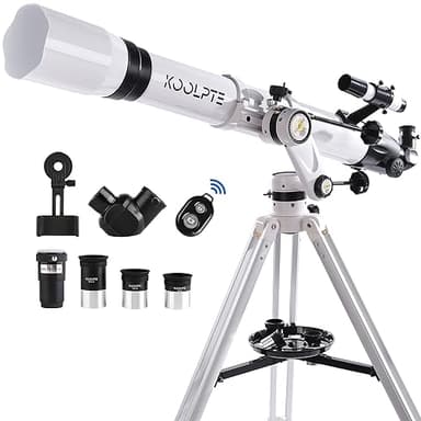 Telescope 90mm Aperture 900mm - Vertisteel AZ Mount Base, High Precision Adjustment, Magnification 45-450x, Wireless Remote, Phone Adapter - Ideal for Astronomy Enthusiasts and Beginners (White) - Image 1