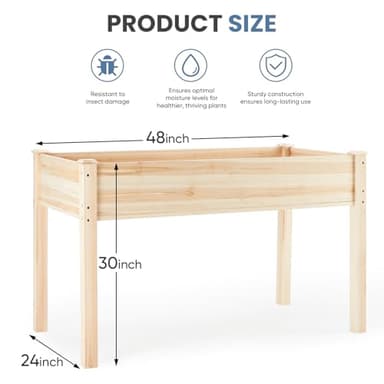DUMOS Raised Garden Bed with Legs, 48x24x30in Wood Elevated Planter Box w/Bed Liner for Herbs Flowers Vegetables, 300lbs Capacity Outdoor Gardening Planters for Patio Balcony Backyard, Natural Wood - Image 2