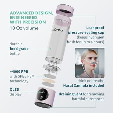 Hydrogen Water Bottle Generator - Up to 4100+ PPB - SPE/PEM Technology - Certified H2 Generator - Portable Athletic Performance & Hydration System - 6-Hour Hydrogen Retention, 10 oz (Pink) - Image 4