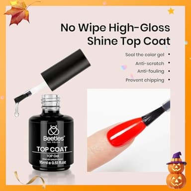 beetles Gel Polish No Wipe Gel Top Coat - Clear Color Top Coat Gel Nail Polish Shine Finish and Long Lasting, Soak Off Nail Lamp, 15ml Fall Gifts for Girls - Image 3