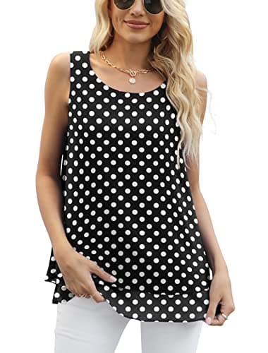 Jouica Women's Sleeveless Chiffon Tank Top Double Layers Casual Flowy Tank Tops,Black Dot,X-Large - Image 3