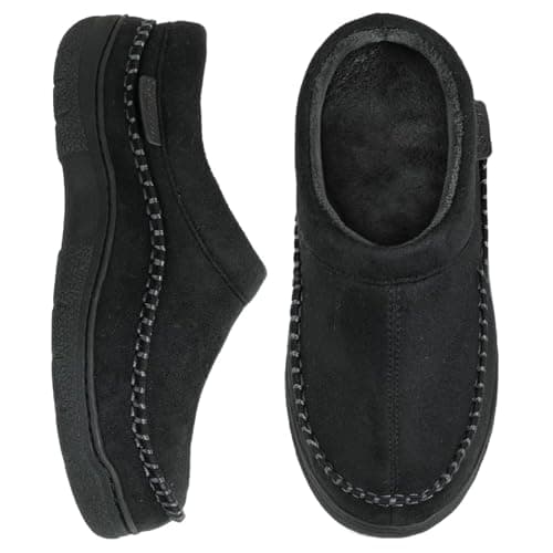 Zigzagger Men's Slip On Moccasin Slippers, Indoor/Outdoor Warm Fuzzy Comfy House Shoes, Fluffy Wide Loafer Slippers,Jet Black, 11-12 D(M) US - Image 1