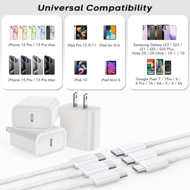Fast USB C Charger Block,3Pack Long 6FT USBC to USBC Cable iPad Cord 20W iPhone 17 Pro Max Charger Travel Plug Fast Charging for iPhone 17/17 Air/17 Pro/16/16e/16 Pro/16Plus/15/15Pro/Pro Max/Plus,iPad - Image 2