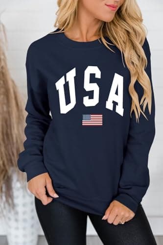Dressmine Women American Flag Girl Clothes Usa Sweatshirt Letter Print Graphic Patriotic Shirts Pullover Navy Blue 02 Medium - Image 2