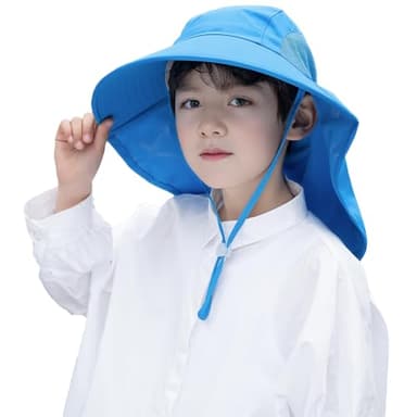 Rosoz Kids Sun Hat with Neck Flap UV Protection Summer Toddler Beach Hat Unisex Ponytail Hat Wide Brim Fishing Hat - Image 2