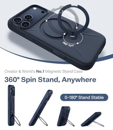 TORRAS Ostand Q3 Silicone for iPhone 17 Pro Max Case, Fit for MagSafe, 360 Spin Ring Holder Stand, Soft Liquid Silicone Cozy Grip, Camera Control, Protective Case for iPhone 17 Pro Max, Deep Blue - Image 3