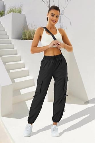 Womens Parachute Cargo Pants with Pockets Quick Dry Hiking Pants Lightweight Water-Resistant Baggy Joggers - Image 4