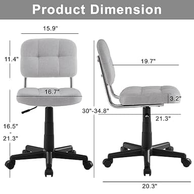 VECELO Modern Armless Home Office Desk Chair, 360°Rolling Swivel Adjustable Height for Make Up/Bed Room/Small Space, Linen Fabric - Image 3