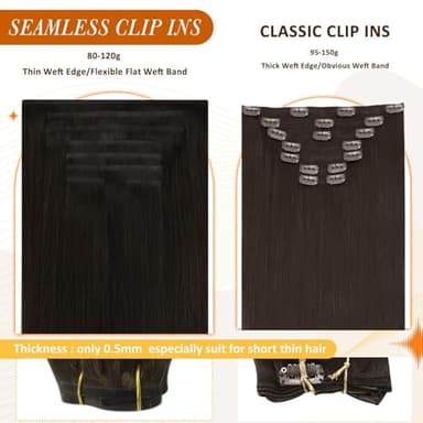 Full Shine Human Hair Clip in Extensions Dark Brown 24 Inch Seamless Clip in Hair Extension Real Human Hair Straight PU Invisible Hair Extensions Human Hair Full Head 8 Pcs 120 Grams - Image 4
