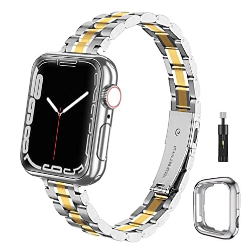 chuangshiji Compatible with Apple Watch Band 42mm 44mm 45mm, Women for iWatch Band Series 9/8/7/6/5/4/3/2/1/SE (S-Silver/M-Gold, 42mm/44mm/45mm) - Image 1