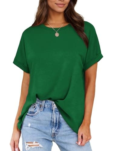 Besshopie Womens Oversized T Shirts Loose Fit Crewneck Short Sleeve Tops Summer Casual Comfy Work Blouse Shirts Cute Plain Tunic Tops 2025 Y2K Basic Tee Trendy Summer Outfits Green XXL - Image 1