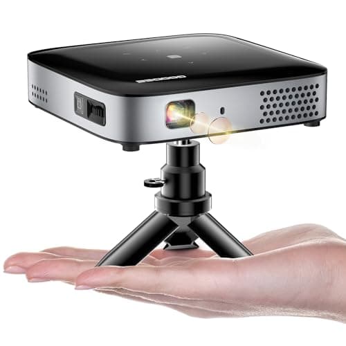 GooDee WiFi Bluetooth Mini Projector - 4K DLP Projector 1080P Support Pocket Pico Movie Projector with Tripod, Outdoor Video Portable Rechargeable Battery Short Throw for iPhone/Android - Image 1