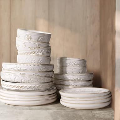 Artena Pasta Bowls, 50oz Large Salad Serving Bowls, 9.75'' Plates Bowls Set of 4, Big White Ceramic Soup Bowls for Kitchen, Embossment Shallow Dinner Bowl, Microwave Dishwasher Safe, Multiple Patterns - Image 3