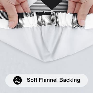 Smiry Rectangle Picnic Table Cloth, Elastic Waterproof Fitted Vinyl Tablecloths, Flannel Backed Buffalo Plaid Table Covers for Dining, Camping, Outdoor (Black and White, 30" x 72") - Image 5