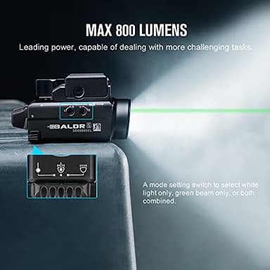 OLIGHT Baldr S 800 Lumens Compact Rail Mount Weaponlight with Green Beam and White LED Combo, Magnetic USB Rechargeable Tactical Flashlight with 1913 or GL Rail, Battery Included (Black) - Image 3