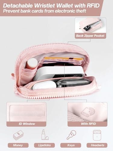 Tiostep Clip and Go Strap for Phone with Wallet Crossbody Phone Lanyard Adjustable and Detachable RFID Wristlet Wallet with ID Window and Zipper, Pink - Image 5