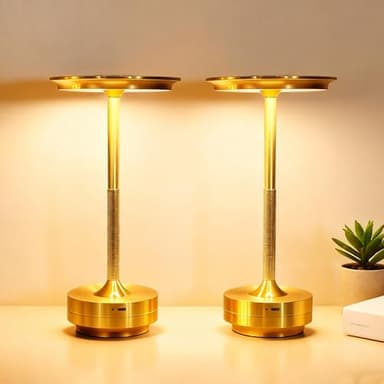 LUSHARBOR Cordless Table Lamp, 5200mAh Rechargeable Battery Operated Desk Lamp, 3-Color Stepless Dimming Touch LED Bedside Light for Restaurant Bedroom Gold-2Pack - Image 1