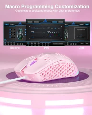 SOLAKAKA SM900 Pink Wired Gaming Mouse with Honeycomb Shell,12800 DPI,7 Programmable Buttons,Lightweight Gaming Mice Ergonomic Computer Mouse Gaming for Windows/PC/Mac/Laptop Gamer - Image 4