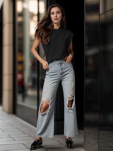 GRECERELLE Women 2025 Cap Sleeve Tops Summer Casual Tee Shirt Loose Crew Neck Basic Tank Trendy Vacation Outfits, Black, Medium - Image 2