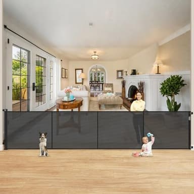 Reinforced 42" Extra Tall Retractable Dog Gate, 200" Extra Wide Baby Gate with Support Rods-Prevent Crawling Through, Outdoor/Indoor Baby Fence/Barrier/Blocker for Home, 16ft Retractable Garage Gate - Image 1