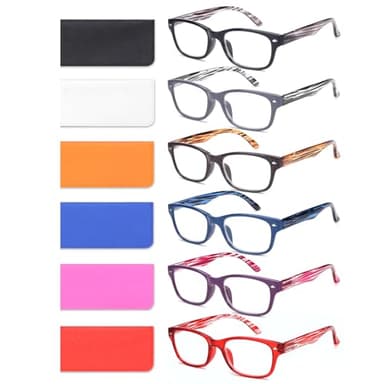 BLOEXCLU 6 Pack Reading Glasses for Women Men Blue Light Blocking Spring Hinge Computer Readers, Anti Eyestrain/Glare (6 Mixed C1, 2, Diopters) - Image 1