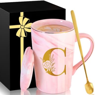 Personalized Ceramic Coffee Mug with Lid Tea Cup Girlfriend Gf Gifts Future Mrs Her Women Boyfriend 1 One Year Anniversary Meaningful Cute Romantic Christmas Xmas First Valentines I Love You More,C - Image 1