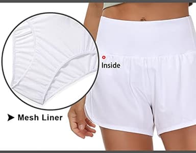 THE GYM PEOPLE Womens High Waisted Running Shorts Quick Dry Athletic Workout Shorts with Mesh Liner Zipper Pockets (White, Medium) - Image 6