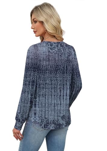 Alaroo Womens Long Sleeve Shirts 2025 Fall Winter Boho Tops Fashion Clothing Tunic Blouses Dressy Casual Pleated V Neck Print 13 XL - Image 5
