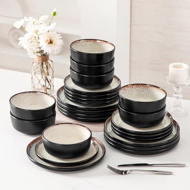vancasso Plates and Bowls Sets, 24 Pieces Stoneware Dinnerware Sets for 8, Kitchen Dish Set Mircowave and Dishwasher Safe Dinner Set Ceramic Dishware, Light Cream, Series AMBER - Image 8