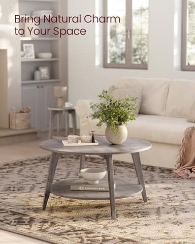 VASAGLE MAEZO Collection - Round Coffee Table, 2-Tier Center Table with Storage, Tapered Legs, Curved Transitions, 31.5 Dia. x 17.7 H Inches, Easy Assembly, for Living Room, Heather Greige ULCT243K02 - Image 4
