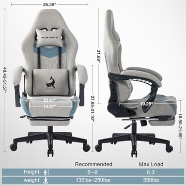 Blue Whale Gaming Chair for Adult 350lbs Computer Chair with Adjustable Lumbar Support Headrest and Footrest Large Size Reclining Gaming Chair Big and Tall Linkage Armrest - Image 3