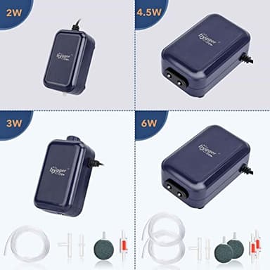 hygger Aquarium Air Pump, Adjustable Oxygen Pump, Silent Powerful Aerator Pump 2W/3W/4.5W/6W/ 2 Air Outlets Ultra for Up to 100 Gallon Tank (6W) with Accessories - Image 3