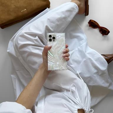 FLAUNT Official Square Protective Case - Compatible with iPhone 15 Pro Max - Compatible with MagSafe - Drop-Tested & Shockproof - The Official Square Phone Case (Geo White Mother of Pearl) - Image 4