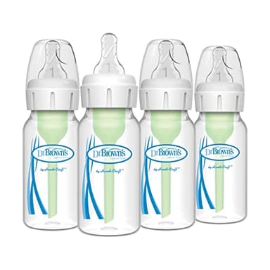 Dr. Brown's Natural Flow Anti-Colic Options+ Narrow Baby Bottle, 4 oz/120 mL, with Level 1 Slow Flow Nipple, 0m+, 4 Bottles - Image 1